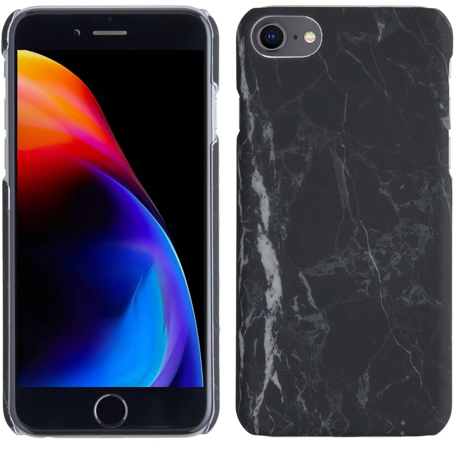 Basey iPhone SE 2022 Hoesje Marmer Case Marmeren Hard Cover Hoes - Zwart