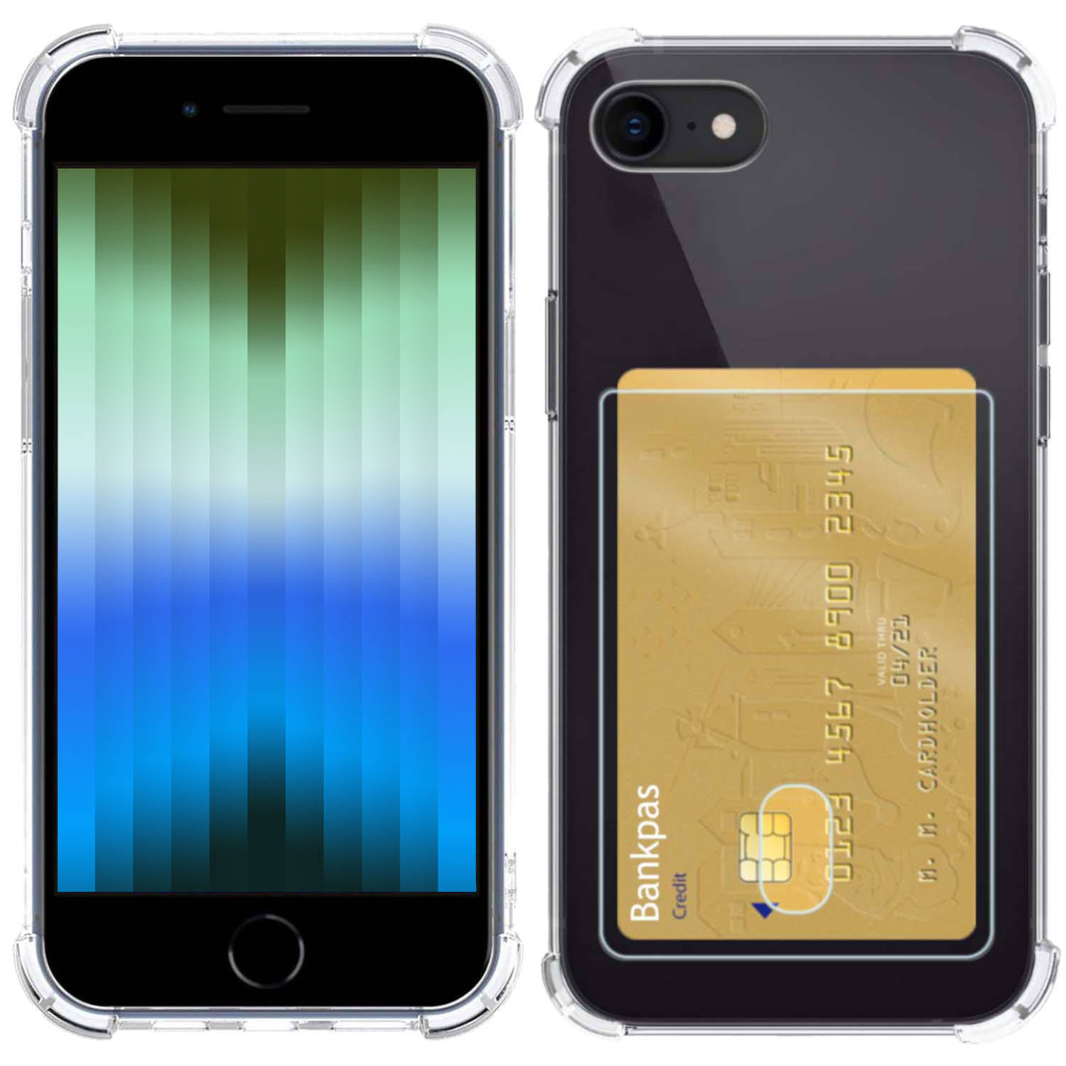 Basey Iphone Se 2022 Hoesje Met Pasjeshouder Transparant Card Case Shock Hoes