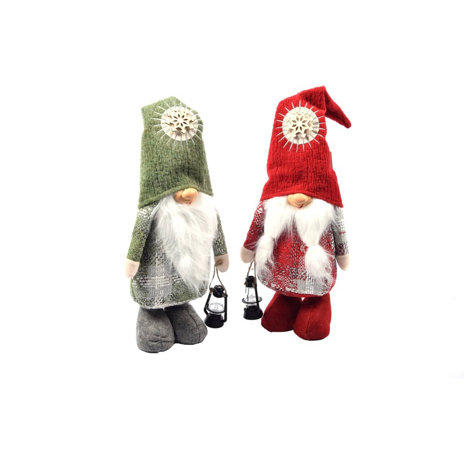 Set van 2 stuks| Gnome Staand |50cm|Rood/Groen |Kerst Kabouter Puntmuts| Gevuld met pluche | kerstversiering| Kerstman/gnome man baard| pop