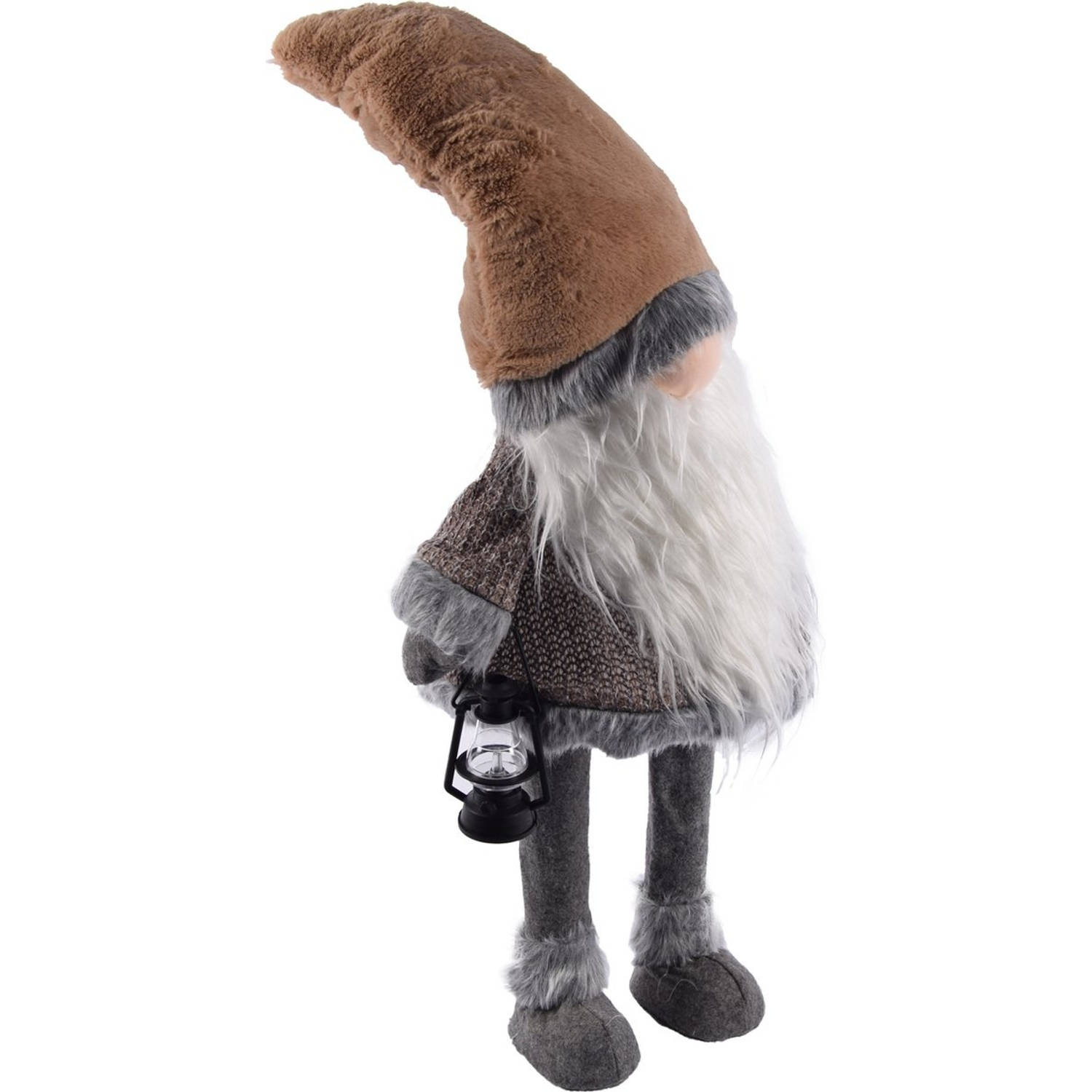 Gnome met LED neus 84cm | Gnome - pop - Grote muts | Lange |Baard |Kerstman |Pop | Staand - Decoratie |Holiday |Poppetjes |Bruine muts |Wiebelende kabouter