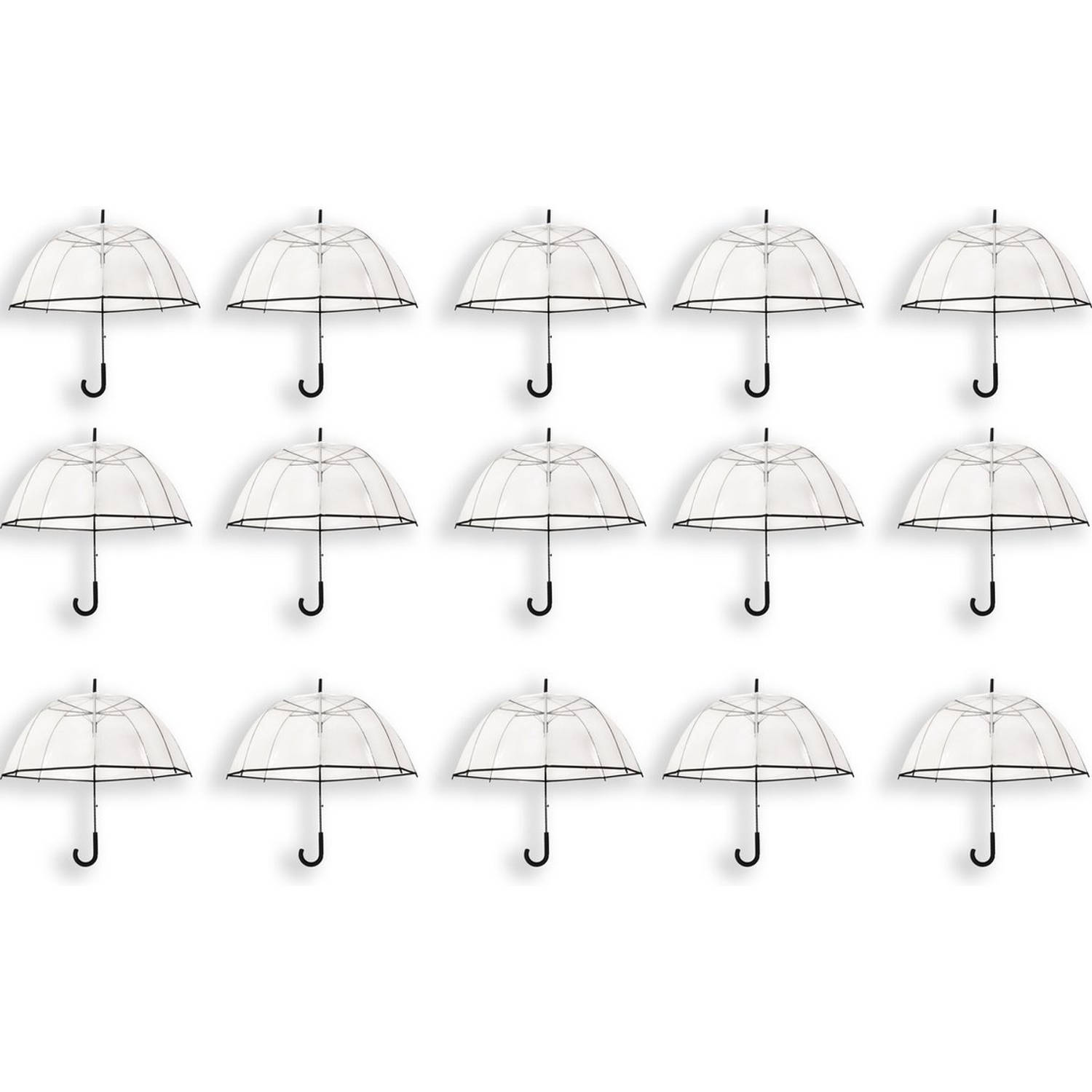 15 Stuks Transparante koepelparaplu 85 cm - doorzichtige paraplu - trouwparaplu - bruidsparaplu - stijlvol - plastic - automatisch - trouwen - bruiloft - trendy - fashionable