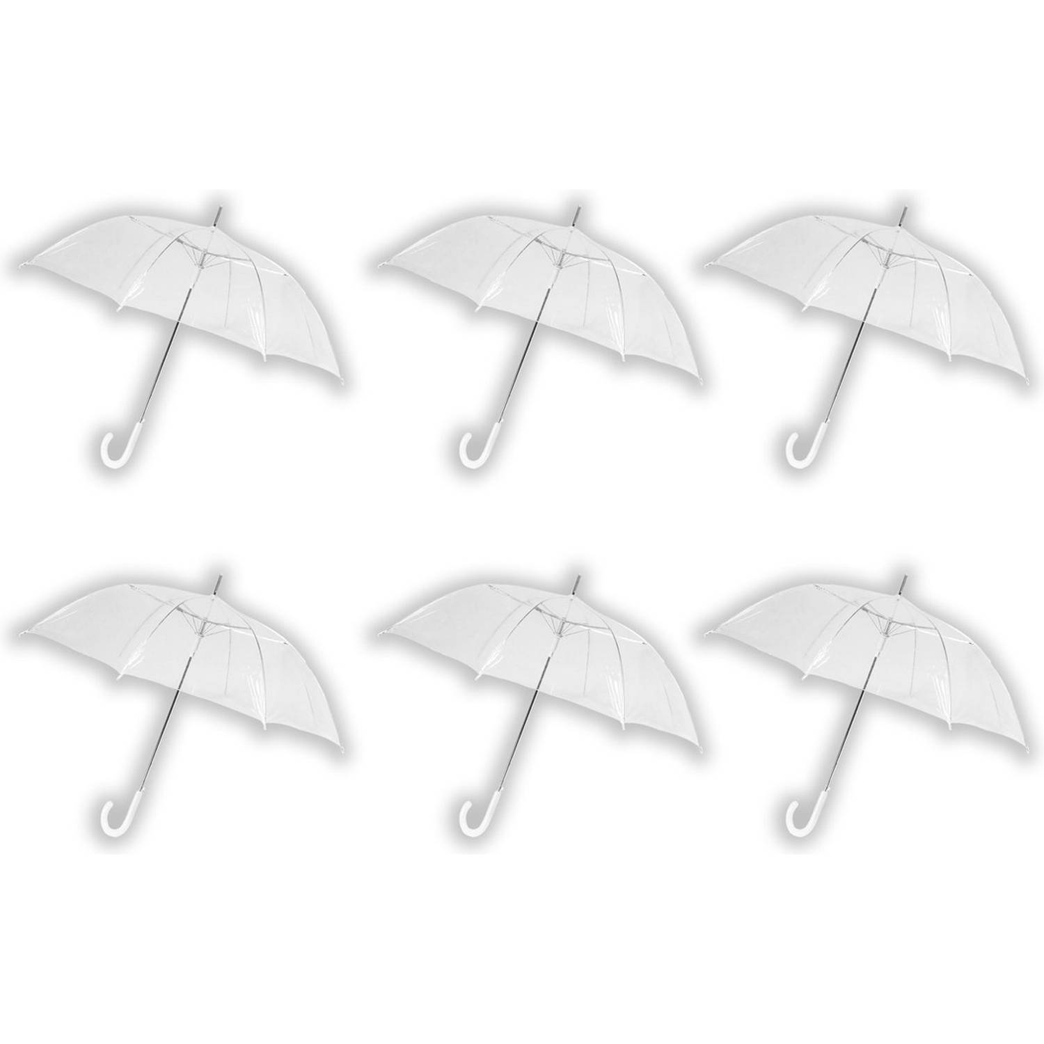 6 stuks Paraplu transparant plastic paraplu&apos;s 100 cm - doorzichtige paraplu - trouwparaplu - bruidsparaplu - stijlvol -