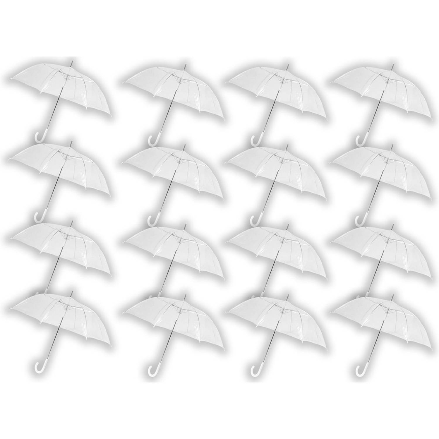 16 stuks Paraplu transparant plastic paraplu&apos;s 100 cm - doorzichtige paraplu - trouwparaplu - bruidsparaplu - stijlvol -
