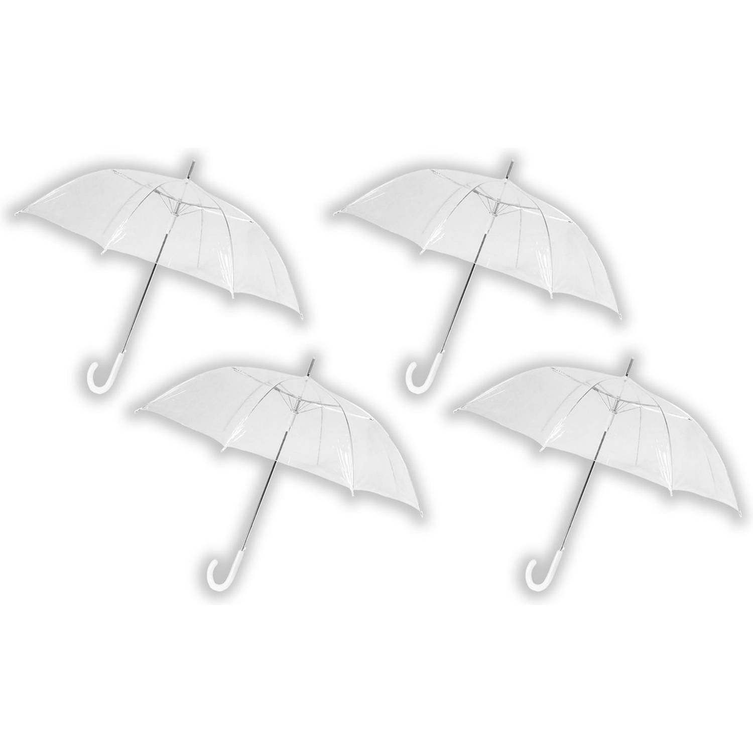 4 stuks Paraplu transparant plastic paraplu&apos;s 100 cm - doorzichtige paraplu - trouwparaplu - bruidsparaplu - stijlvol -