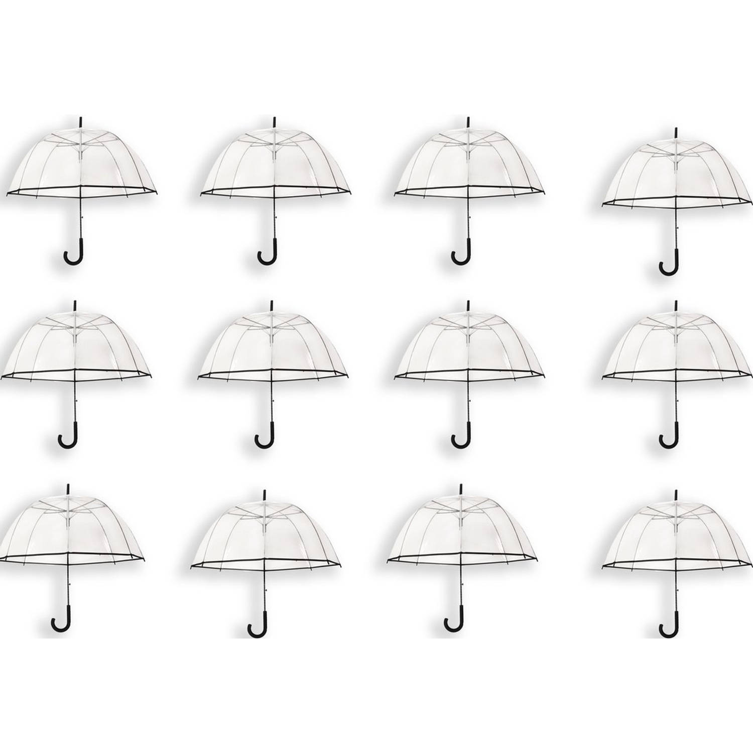 12 Stuks Transparante koepelparaplu 85 cm - doorzichtige paraplu - trouwparaplu - bruidsparaplu - stijlvol - plastic - automatisch - trouwen - bruiloft - trendy - fashionable