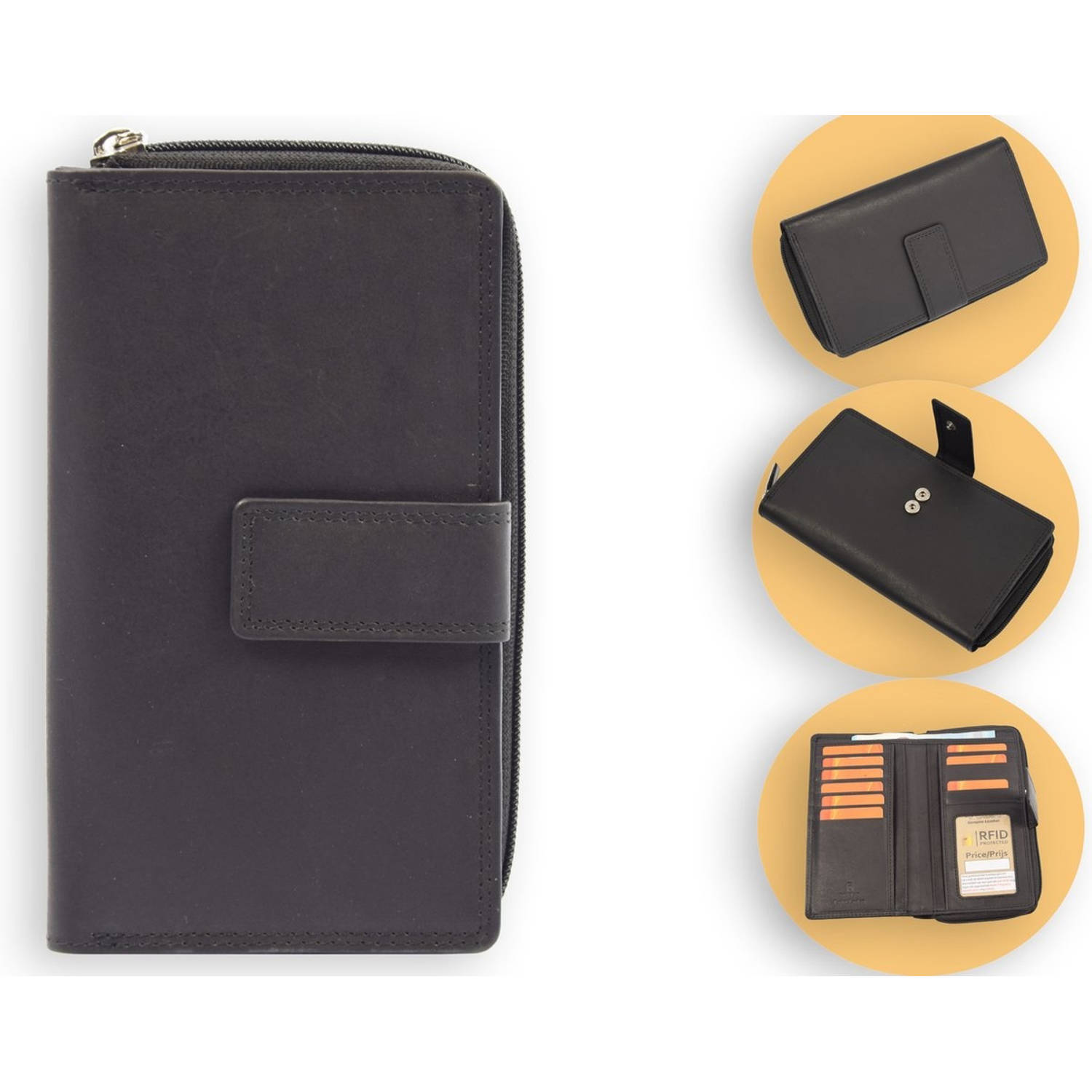 Portemonnee Zwart Heren- Dames portemonnee Met veel ruimte voor je pasjes - Lederen Heren RFID antiskim - Dames