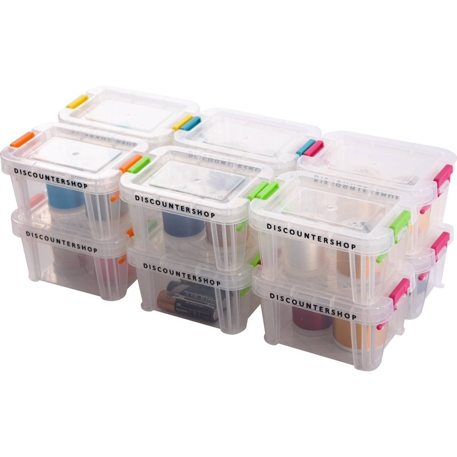 Set van 12 Mini opbergbakjes 0.2L Assorti Opbergdoos Stapelbare opberg box sorteer Hobby opberger sorteerder | Blokker