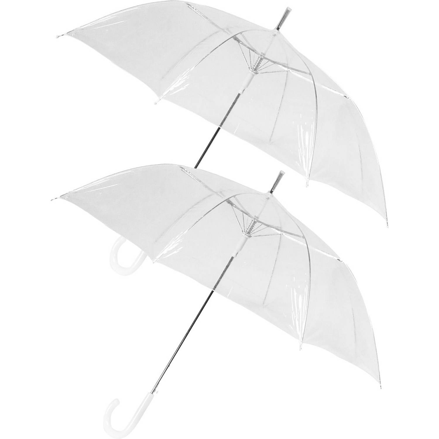 2x Transparante paraplu&apos;s met kunststof handvat 90 cm - Regenbescherming 2 stuks