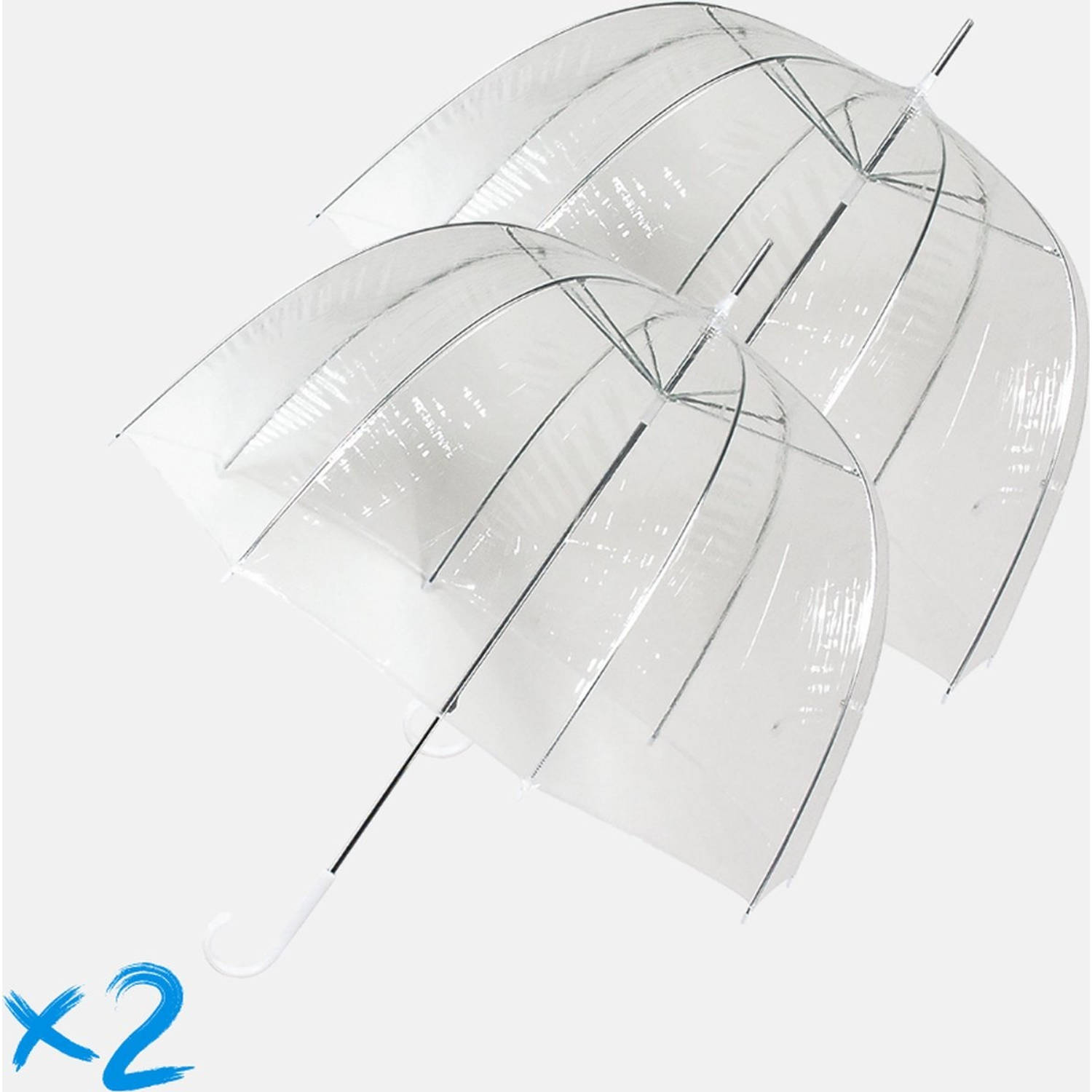 2x Transparante Koepelparaplu 75 Cm Doorzichtige Paraplu Trouwparaplu Bruidsparaplu Stijlvol Plastic