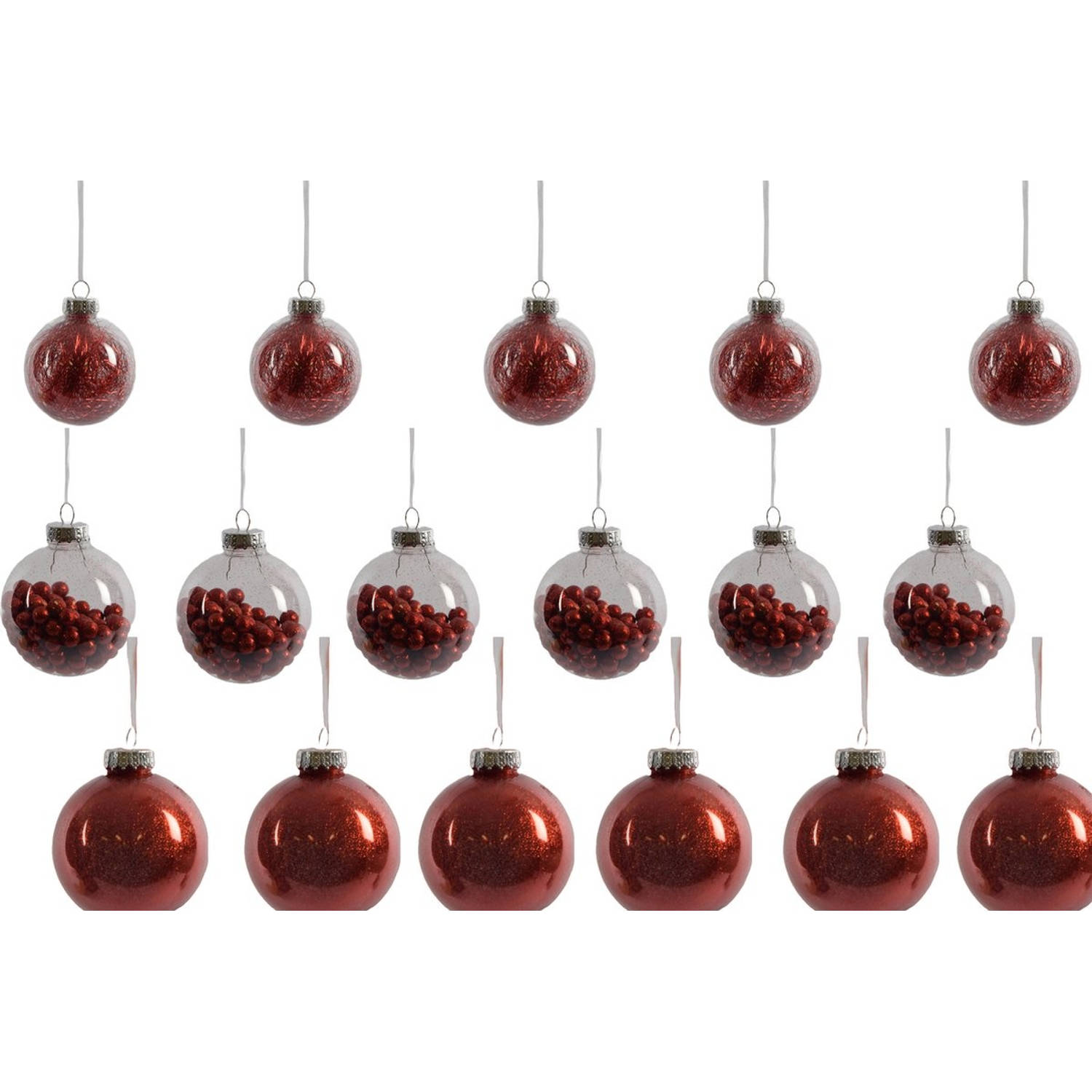 Doorzichtige kunststof kerstballen Rood met 50 kerstbalhaakjes | 8cm |18 stuks |