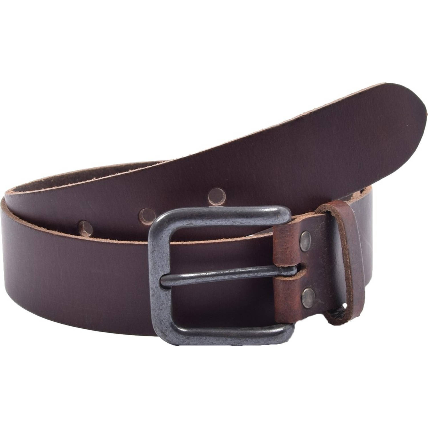 Riem - Riemen - Streepjes - Donker Cognac - 3 cm - Unisex - 100% Leren - Leder - Riem Maat 85