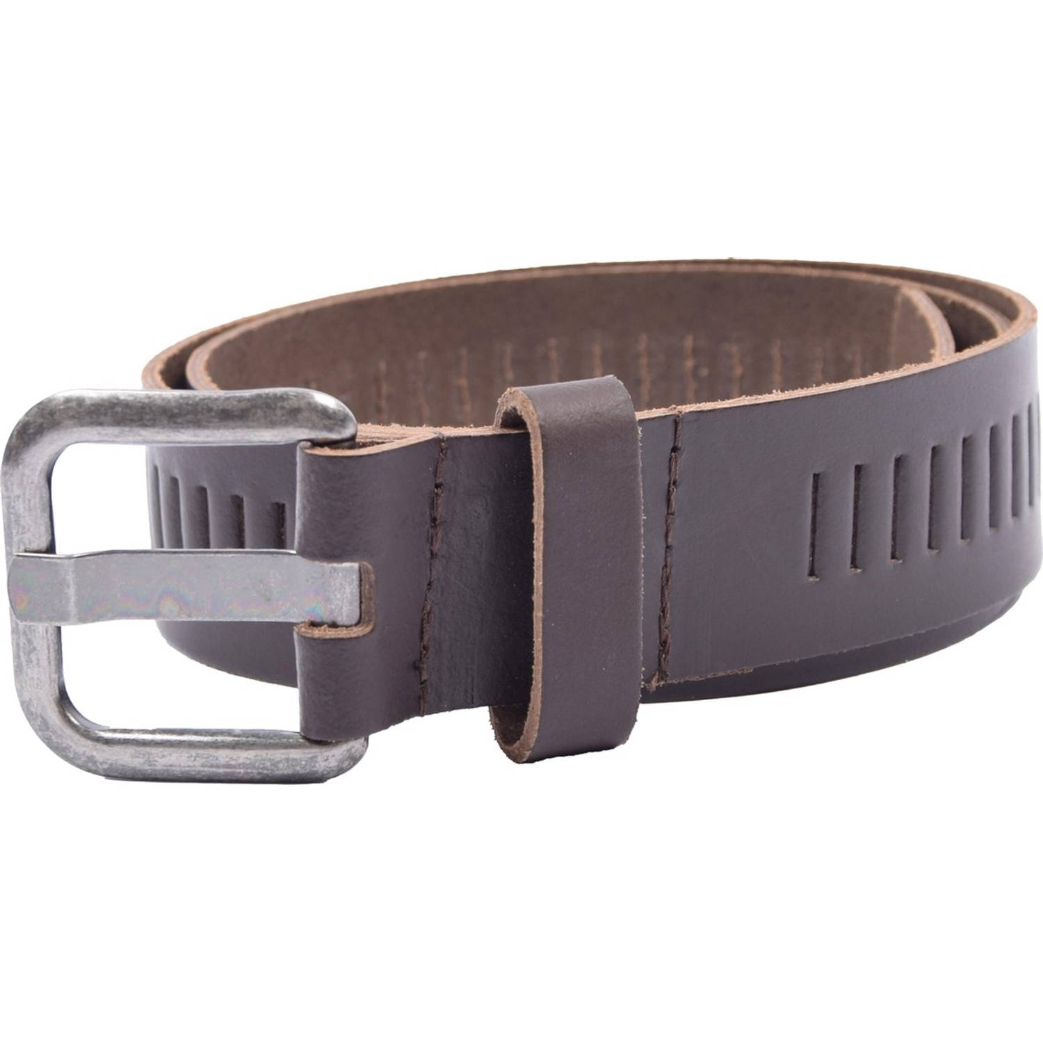 Riem - Riemen - Streepjes - Donker Cognac - 3 cm - Unisex - 100% Leren - Leder - Riem Maat 85