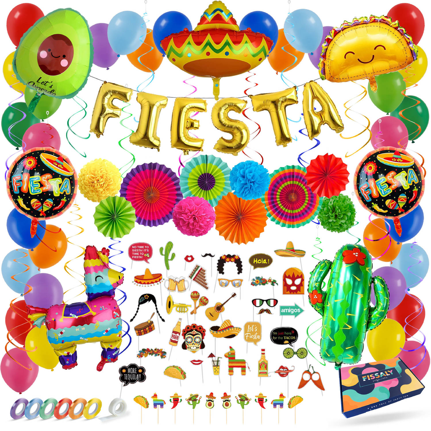 Fissaly® 71 Stuks Mexican Fiesta Feest Versiering - Pinata, Sombrero & Catcus Decoratie - Fiestas Verjaardag Feestje
