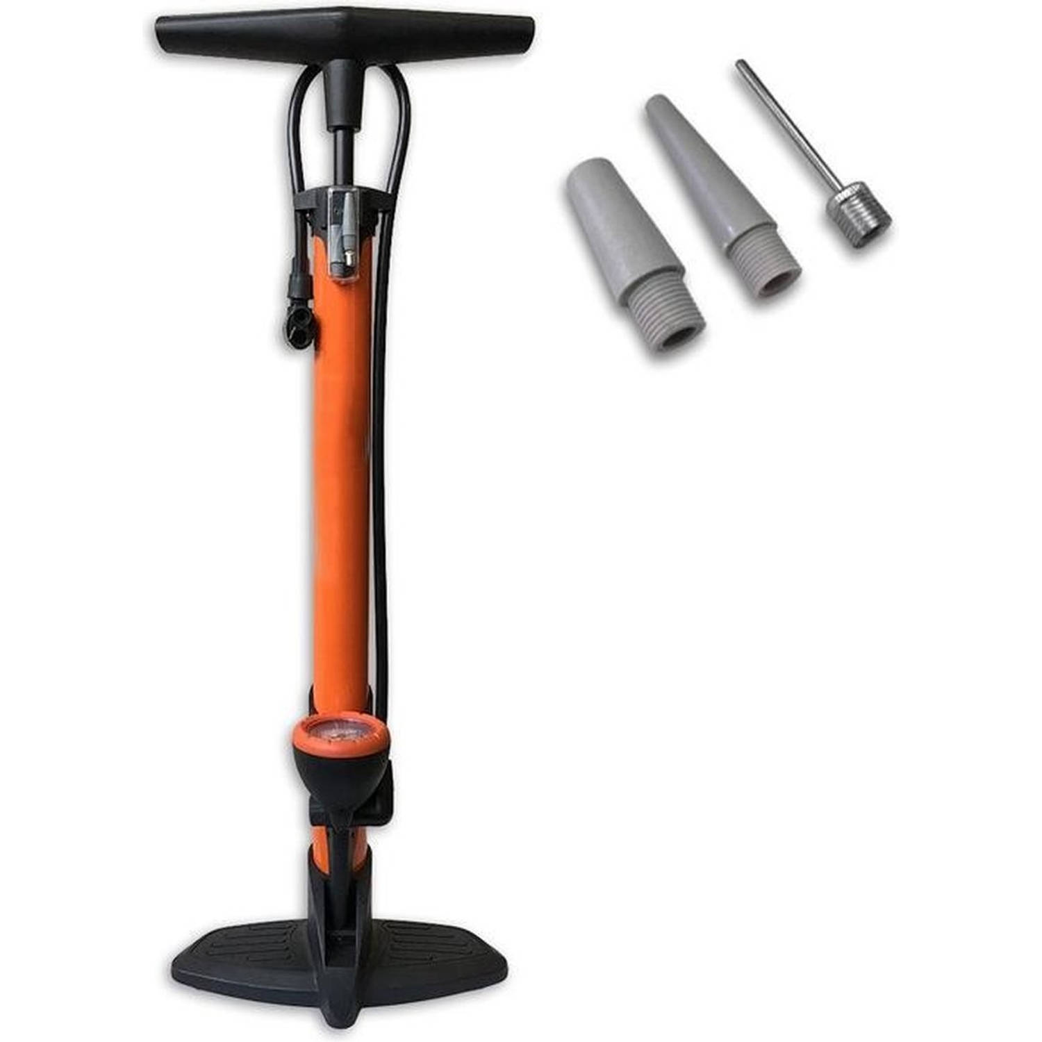Fietspomp - Mini fietspomp - Reserve fietspomp voor onderweg - Oranje - Fietsventiel anders - Adapterset fietsventiel 3