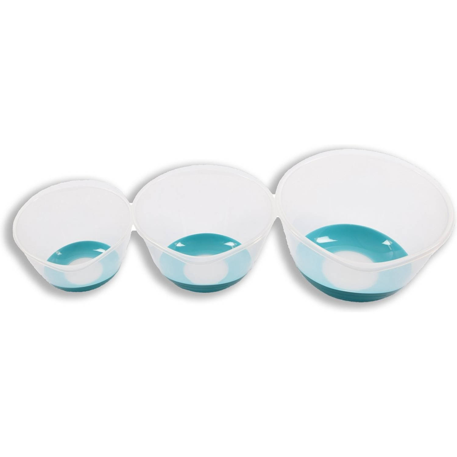 Set van 3 Mengkommen 2Liter 3.5 6 liter Beslagkommen Mengkom mixing bowl Transparant /blauw / antislip-non-slip