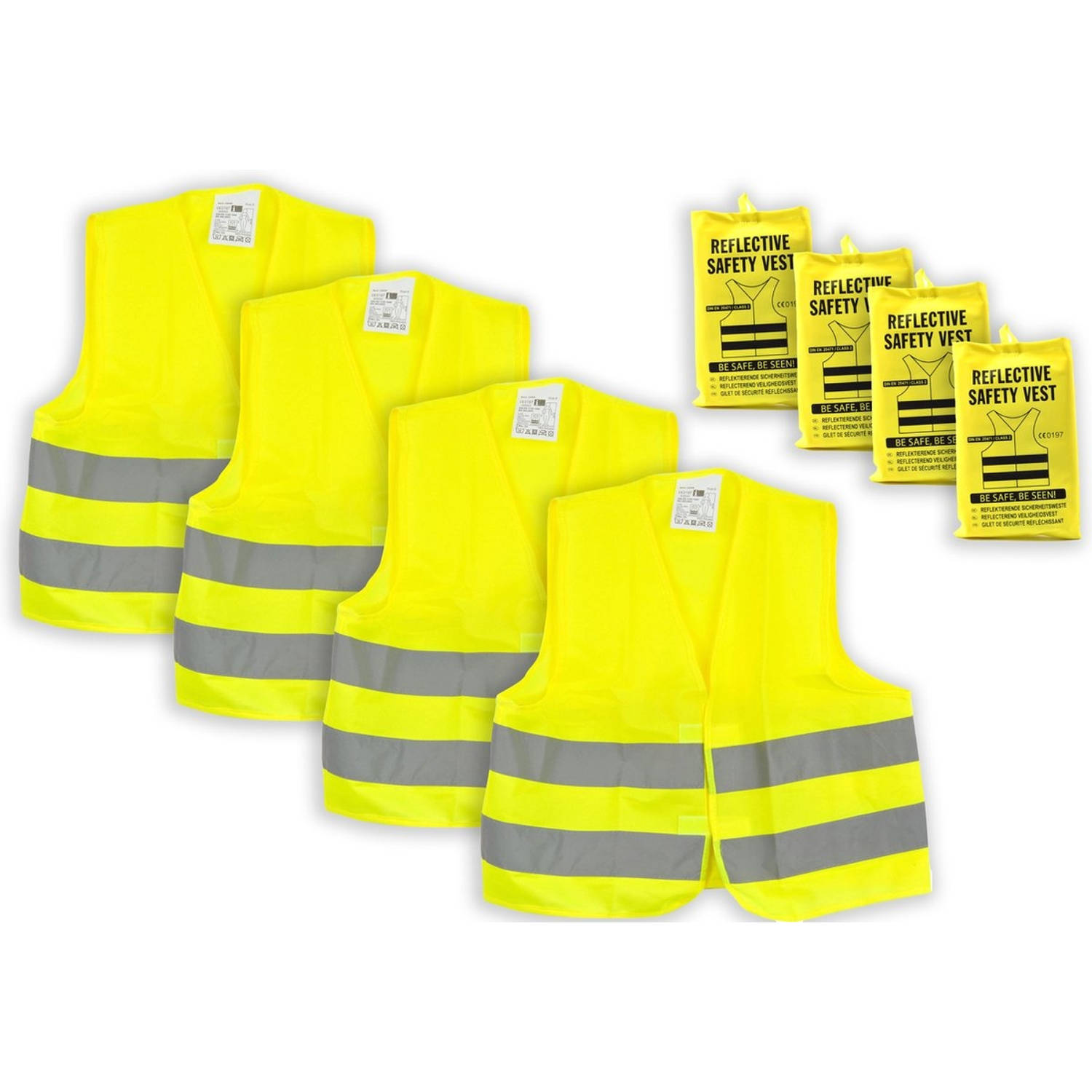 Veiligheidshesje 4 stuks in de verpakking - 4x veiligheidsvest in mooi zak Geel| Veilig safety | Veiligheidshesje | Bouw | Verkeer | veiligheidsvest voor veiligheidswaarschuwing -