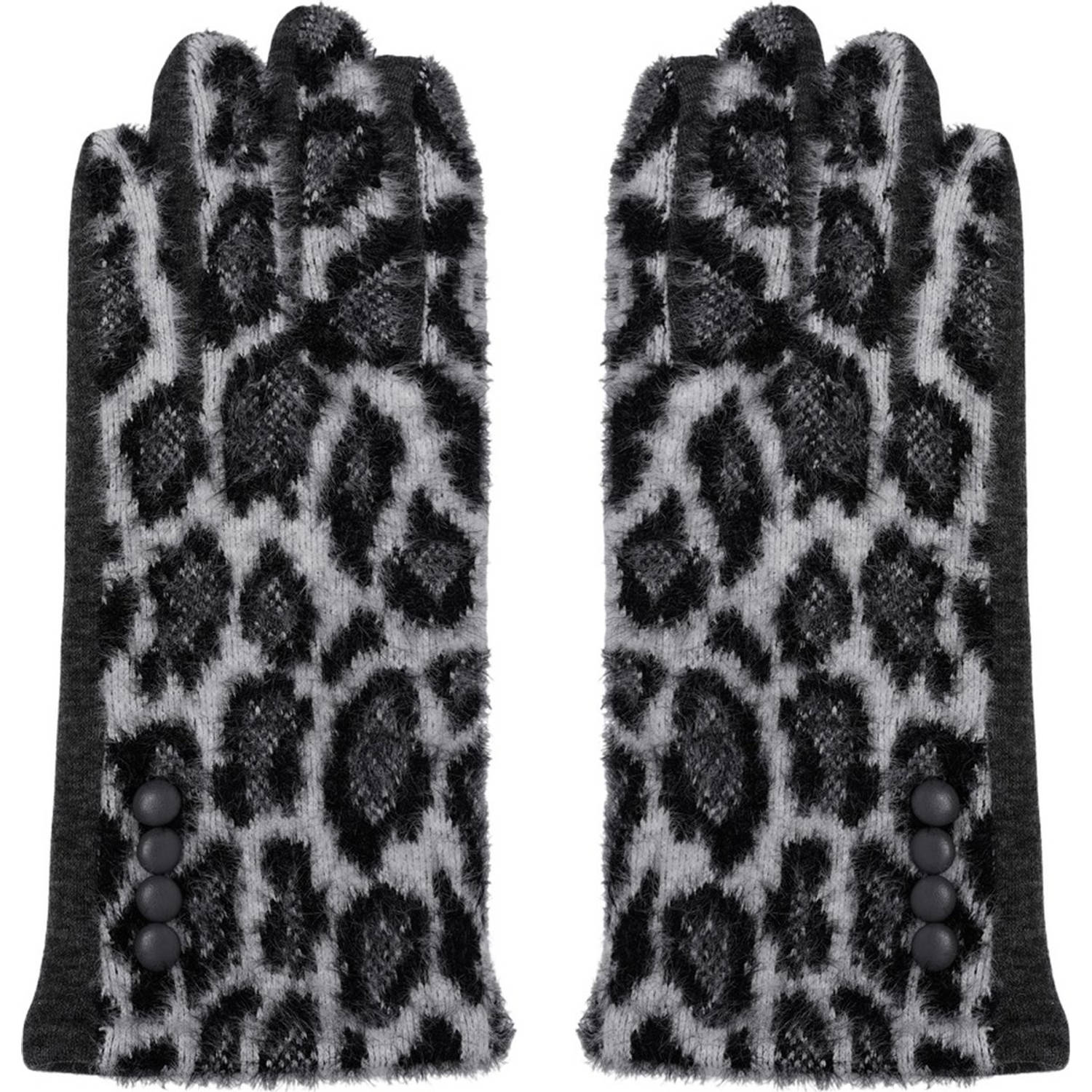 Handschoenen Dames panterprint Handschoenen Warm Touch Grijs - Trendy handschoenen voor winter look - handschoenen met