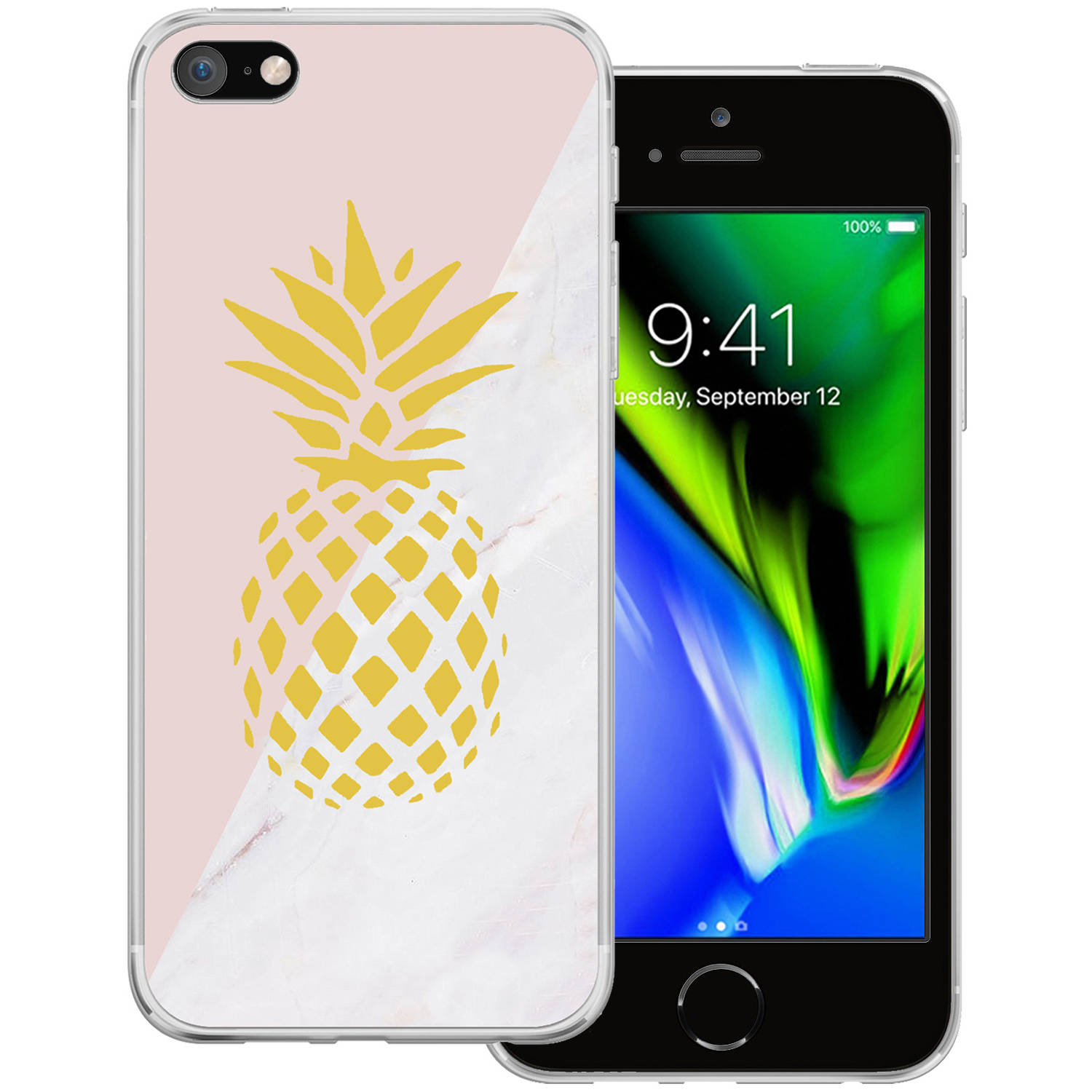 Hoes geschikt voor iPhone SE 2020 Hoesje Siliconen Back Cover Case - iPhone SE 2020 Hoes Silicone Case Hoesje - Ananas