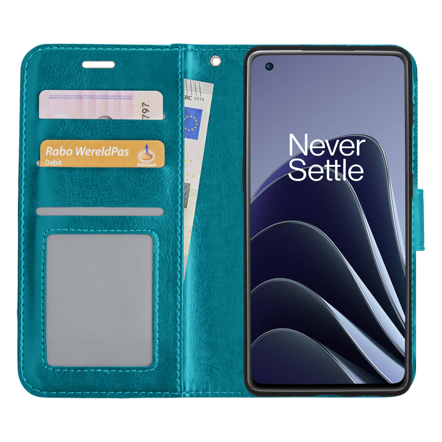 OnePlus 10 Pro Hoesje Bookcase - OnePlus 10 Pro Hoes Flip Case Book Cover - OnePlus 10 Pro Hoes Book Case Turquoise