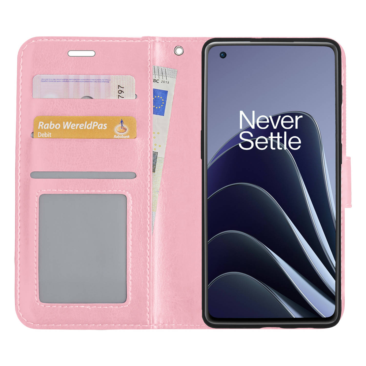 Basey OnePlus 10 Pro Hoesje Book Case Kunstleer Cover Hoes OnePlus 10 Pro-Lichtroze