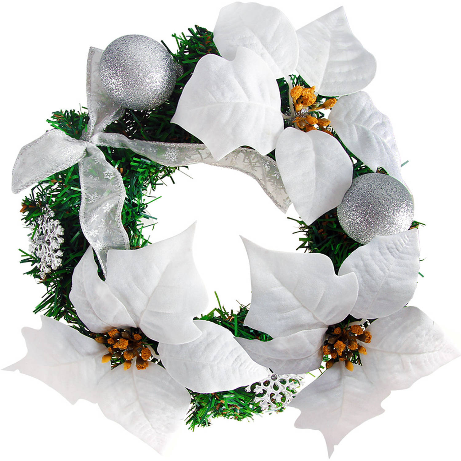 Kerstkrans Ø22, bloem, wit