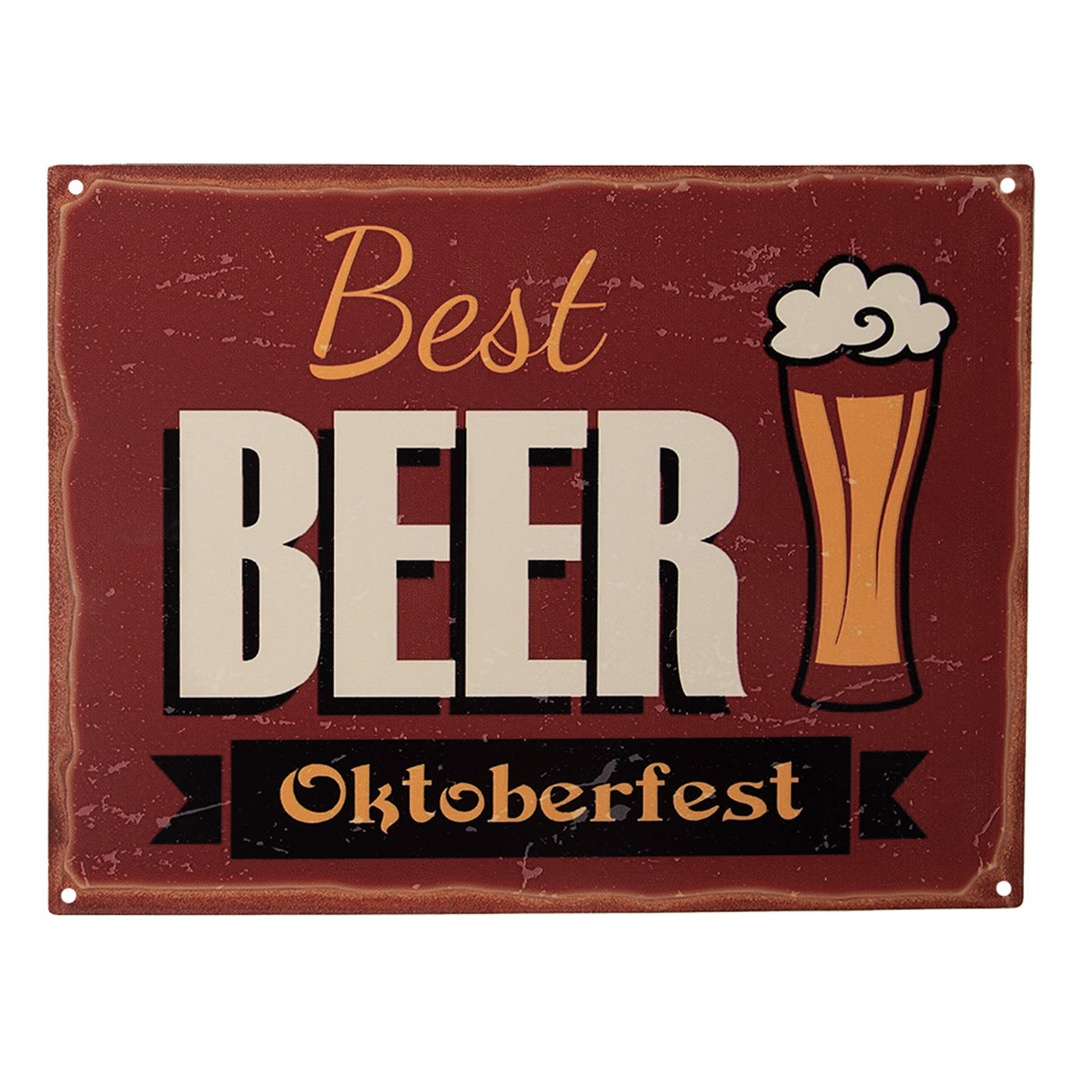 Clayre & Eef Tekstbord 33x25 Cm Rood Ijzer Best Beer Oktoberfest Wandbord Spreuk Wandplaat Rood Wand