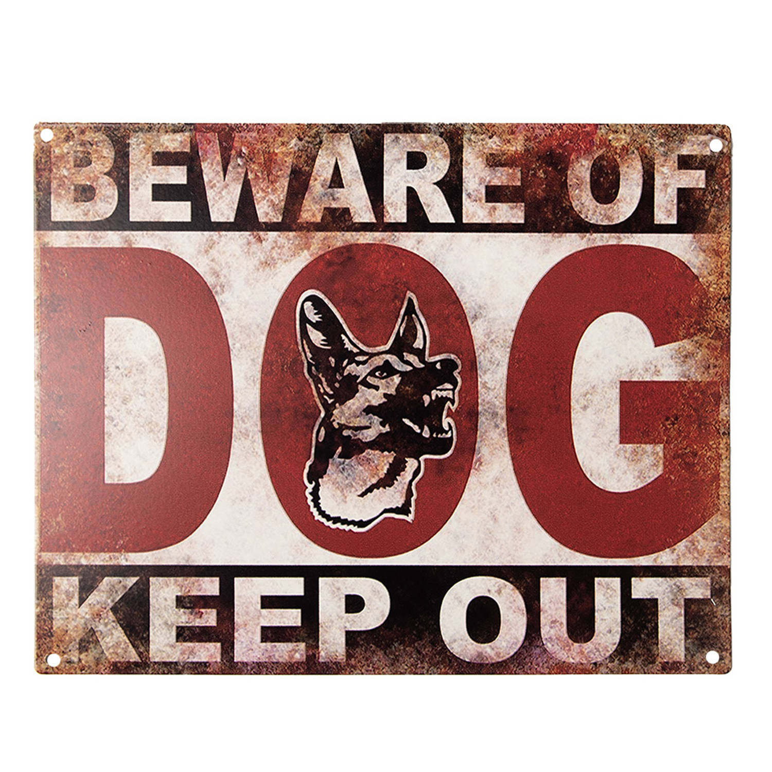 Clayre & Eef Tekstbord 25x20 Cm Rood Beige Ijzer Hond Beware Of Dog Keep Out Wandbord Spreuk Wandpla