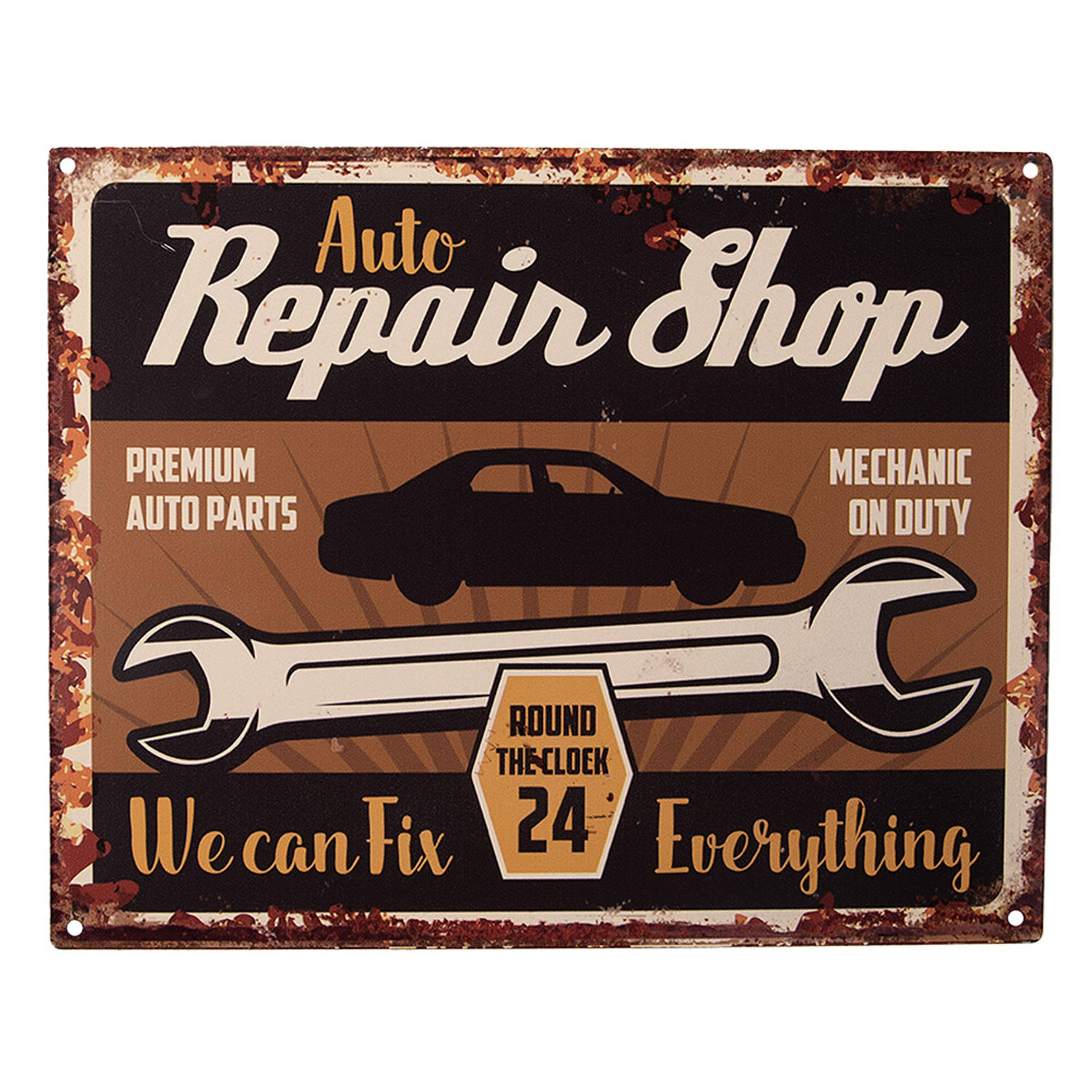 Clayre & Eef Tekstbord 25x20 Cm Bruin Ijzer Auto Repair Shop Wandbord Spreuk Wandplaat Bruin Wandbor