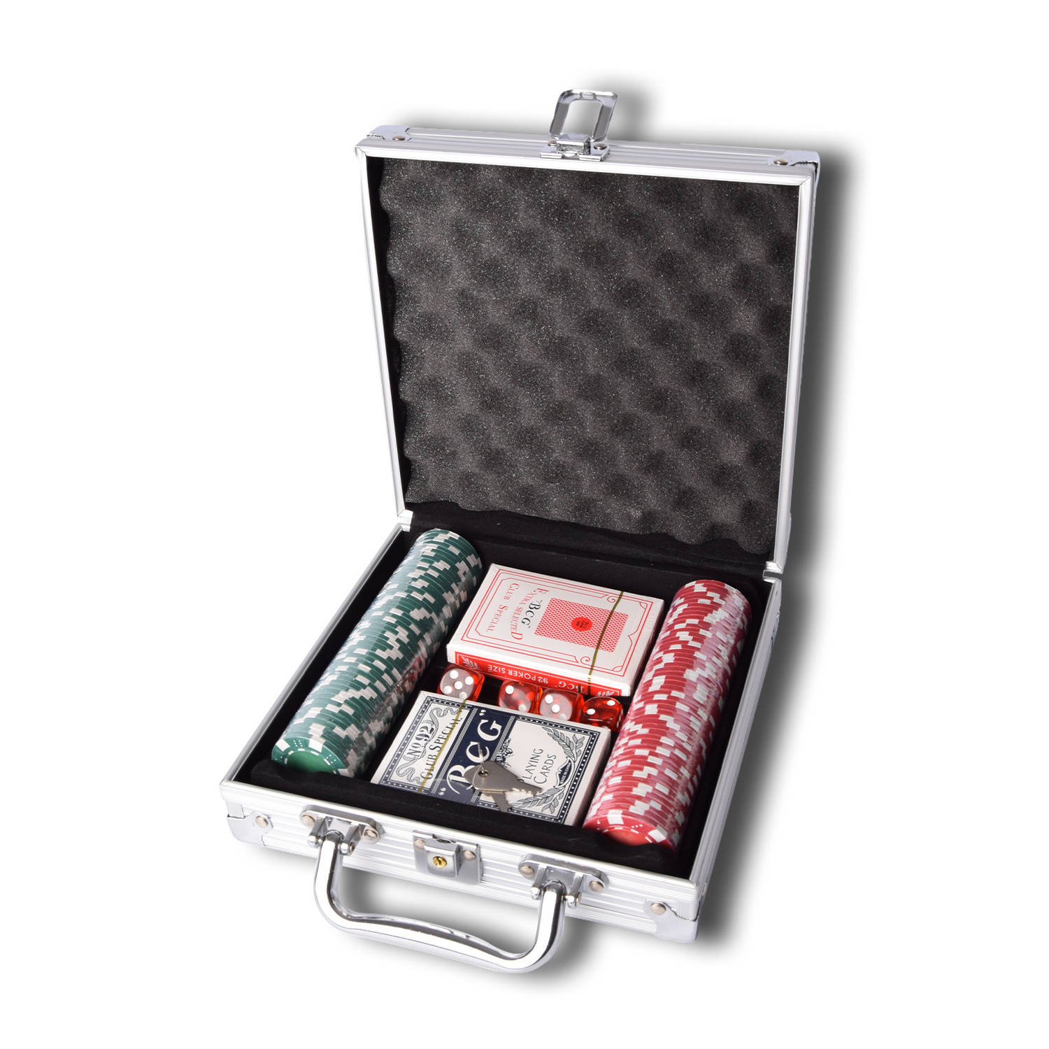 Poker Set Met Aluminum Koffer 100 Poker Chips Pokerkoffer 5 Dobbelstenen