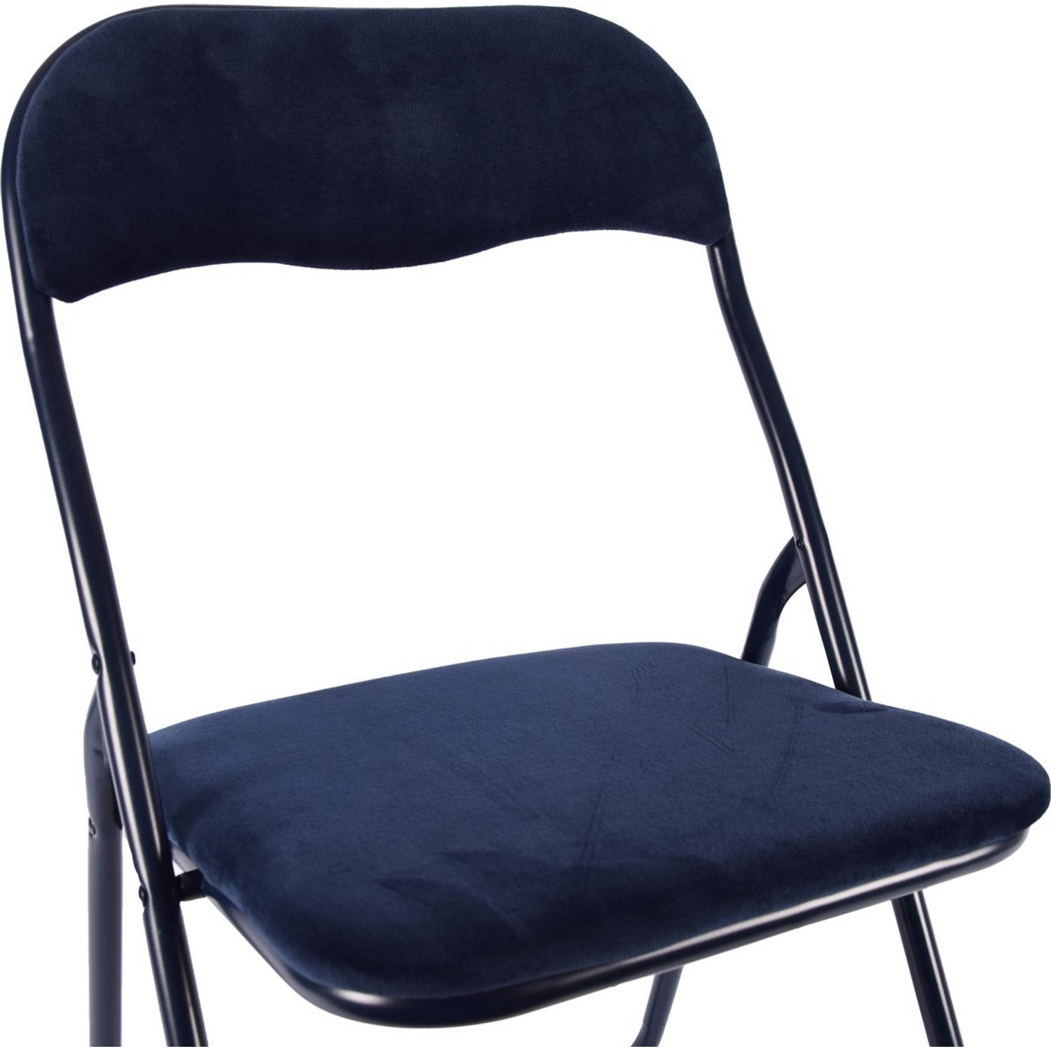 Klapstoel met zithoogte van 43 cml Vouwstoel velvet zitvlak en rug bekleed donkerblauw