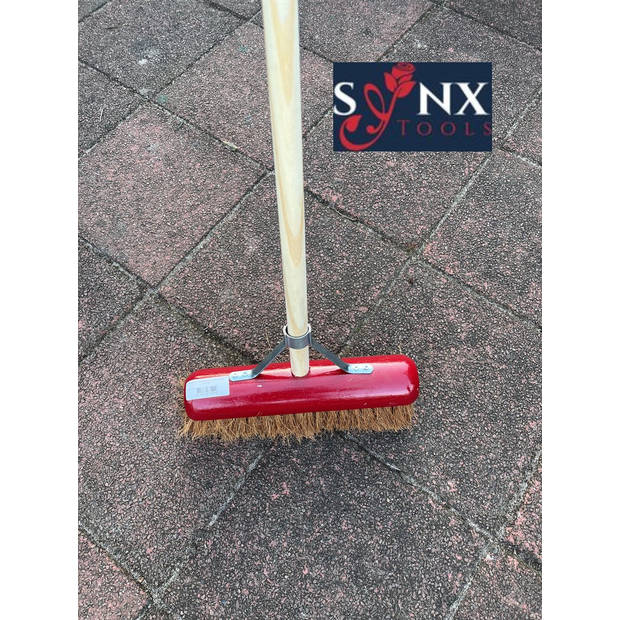 Synx Tools Bezem coco Zaalveger 30cm - Kokos bezem Rode kap - Kamerveger Met Steel 150 cm -Kokos haren - Bezem binnen