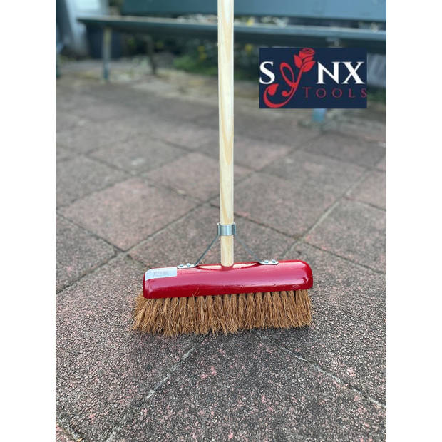 Synx Tools Bezem coco Zaalveger 30cm - Kokos bezem Rode kap - Kamerveger Met Steel 150 cm -Kokos haren - Bezem binnen