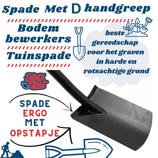 Synx Tools Spade ERGO - Tuinspade - Spade - Met Opstapje - Spade - Bodembewerkers - Tuinschop - Bats - Schop - Tuinschep