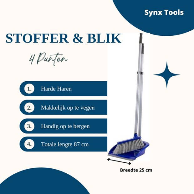 Synx Tools Stoffer & Blik Bluemotion 80 cm met lange stelen - Schoonmaak artikelen - Bezems / Veger en blik
