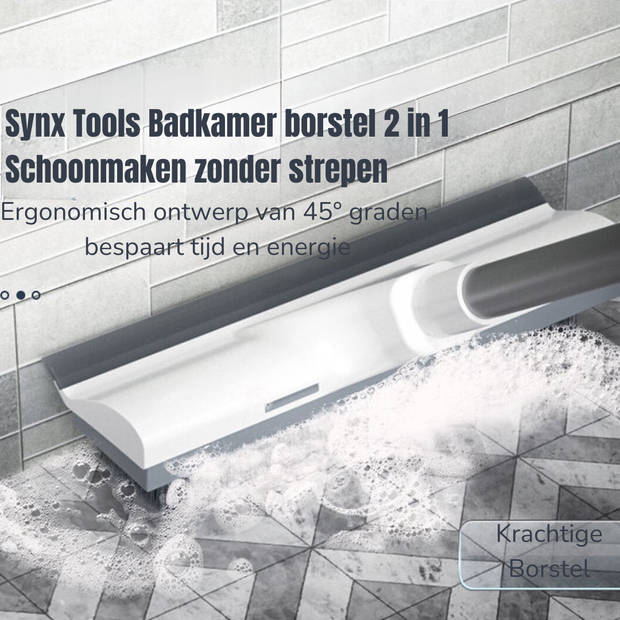 Synx Tools Luiwagen borstel 2-in-1 Trekker - Badkamer borstel vloertrekker met steel schrobborstel - Harde borstelharen