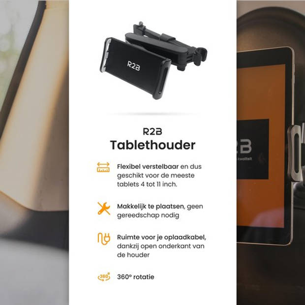 R2B Tablet houder auto hoofdsteun met verstelbare arm - Tablethouder voor Tablet, telefoon en meer! - Model Nijmegen