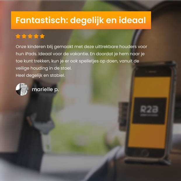 R2B Tablet houder auto hoofdsteun met verstelbare arm - Tablethouder voor Tablet, telefoon en meer! - Model Nijmegen