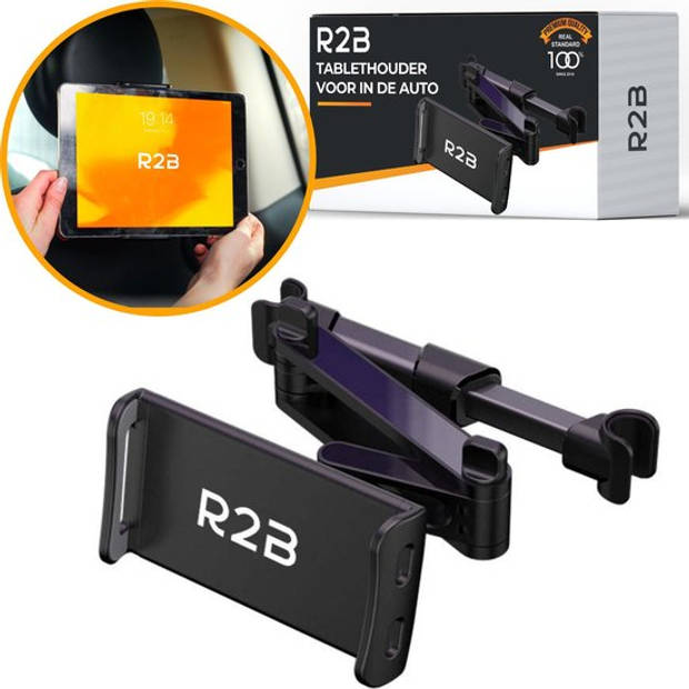 R2B Tablet houder auto hoofdsteun met verstelbare arm - Tablethouder voor Tablet, telefoon en meer! - Model Nijmegen