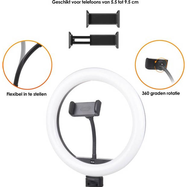 R2B Ringlamp met Statief - 10 Inch - 186 cm hoog - 30 lichtstanden - Ringlight - Ring Light - Ringlampen