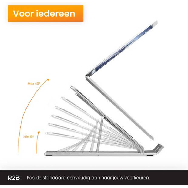 R2B Laptop standaard Verstelbaar en Opvouwbaar - Zilver - 10 t/m 17 inch - Laptopverhoger - Tablet Standaard