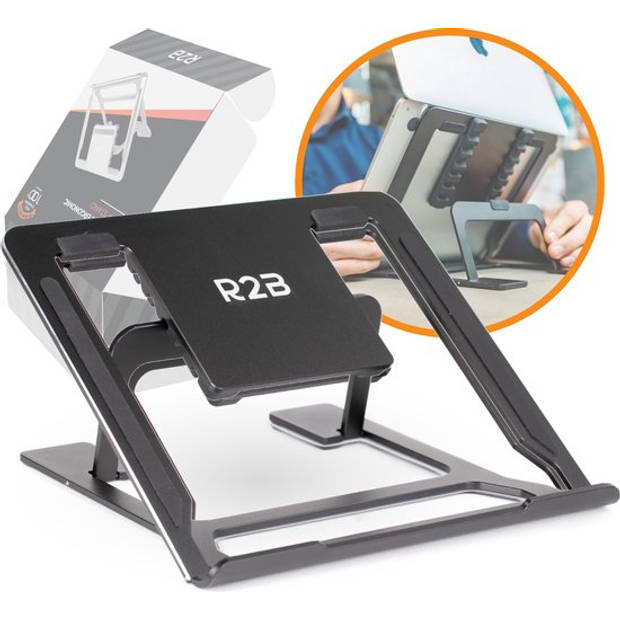 R2B Laptop standaard Verstelbaar en Opvouwbaar - Zwart - 10 t/m 17 inch - Laptopverhoger - Tablet Standaard