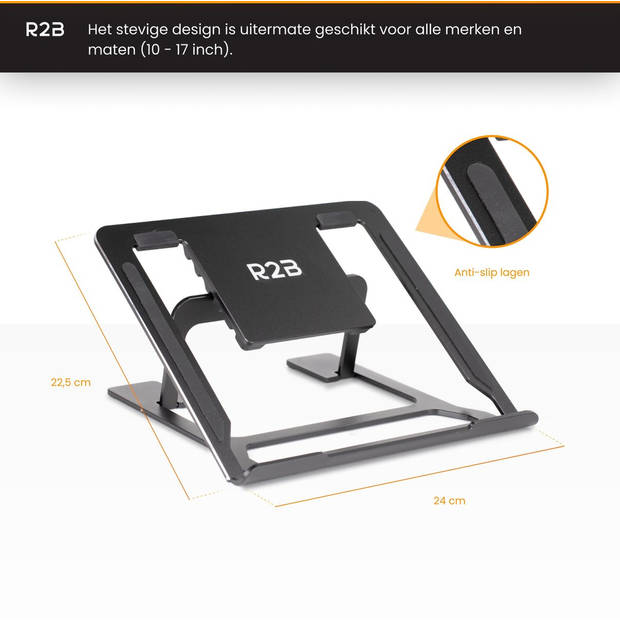 R2B Laptop standaard verstelbaar en opvouwbaar - Model "Eindhoven" - Zwart - 10 tot 17 inch