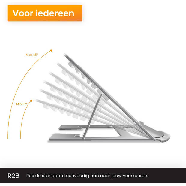 R2B Laptop standaard verstelbaar en opvouwbaar - Model "Eindhoven" - Zilver - 10 tot 17 inch - Tablet standaard