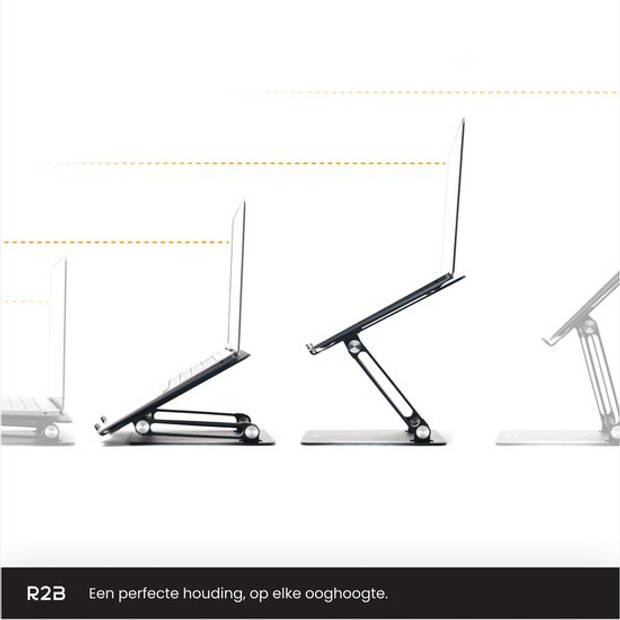 R2B Laptop standaard Verstelbaar en Opvouwbaar - Zilver - 10 t/m 17 inch -Laptopverhoger - Tablet Standaard -Laptoptafel