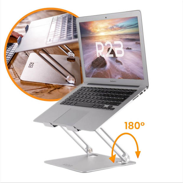 R2B Laptop standaard verstelbaar en opvouwbaar - Model "Den Bosch" - Zilver - 10 t/m 17 inch - Laptoptafel