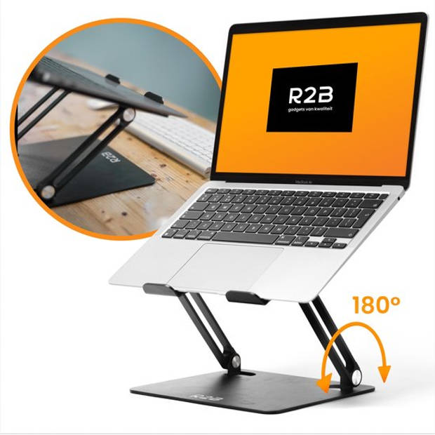 R2B Laptop standaard Verstelbaar en Opvouwbaar - Zwart - 10 t/m 17 inch - Laptop Verhoger- Tablet Standaard -Laptoptafel