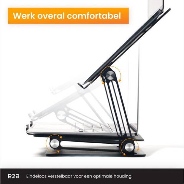 R2B Laptop standaard Verstelbaar en Opvouwbaar - Zwart - 10 t/m 17 inch - Laptop Verhoger- Tablet Standaard -Laptoptafel