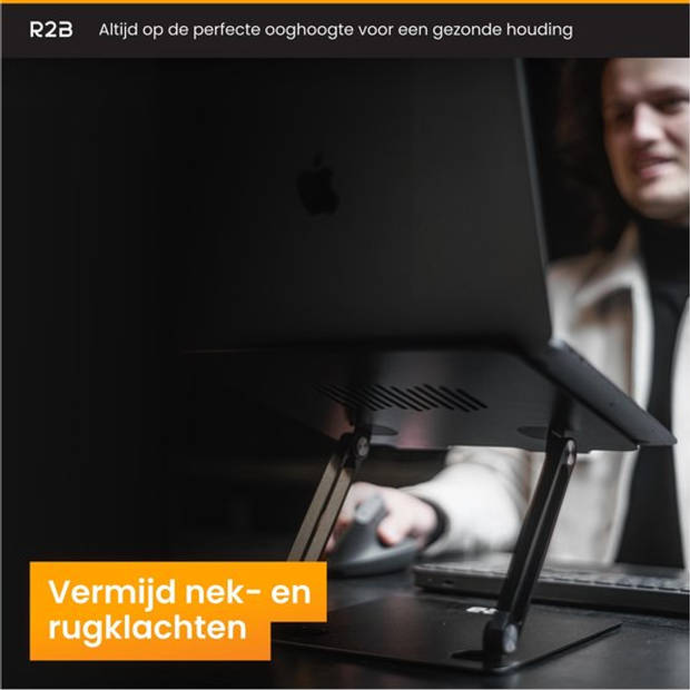 R2B Laptop standaard Verstelbaar en Opvouwbaar - Zwart - 10 t/m 17 inch - Laptop Verhoger- Tablet Standaard -Laptoptafel