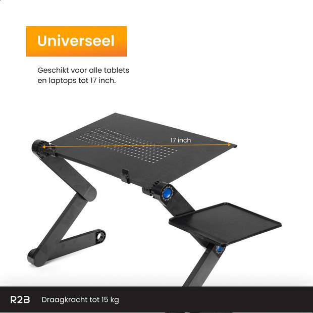 R2B Laptoptafel verstelbaar en opvouwbaar - Model "Tilburg" - 360 graden rotatie - Laptop standaard