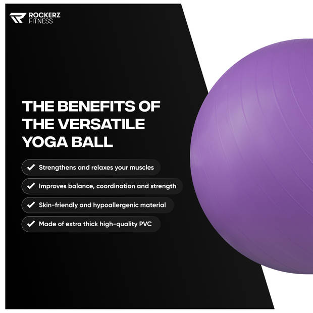 Fitnessbal - Yoga bal - Gymbal - Zitbal - 65 cm - Kleur: Paars